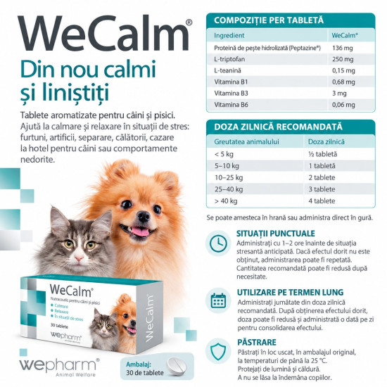 WeCalm – Supliment Calmant pentru Câini și Pisici, 30 Comprimate – WePharm